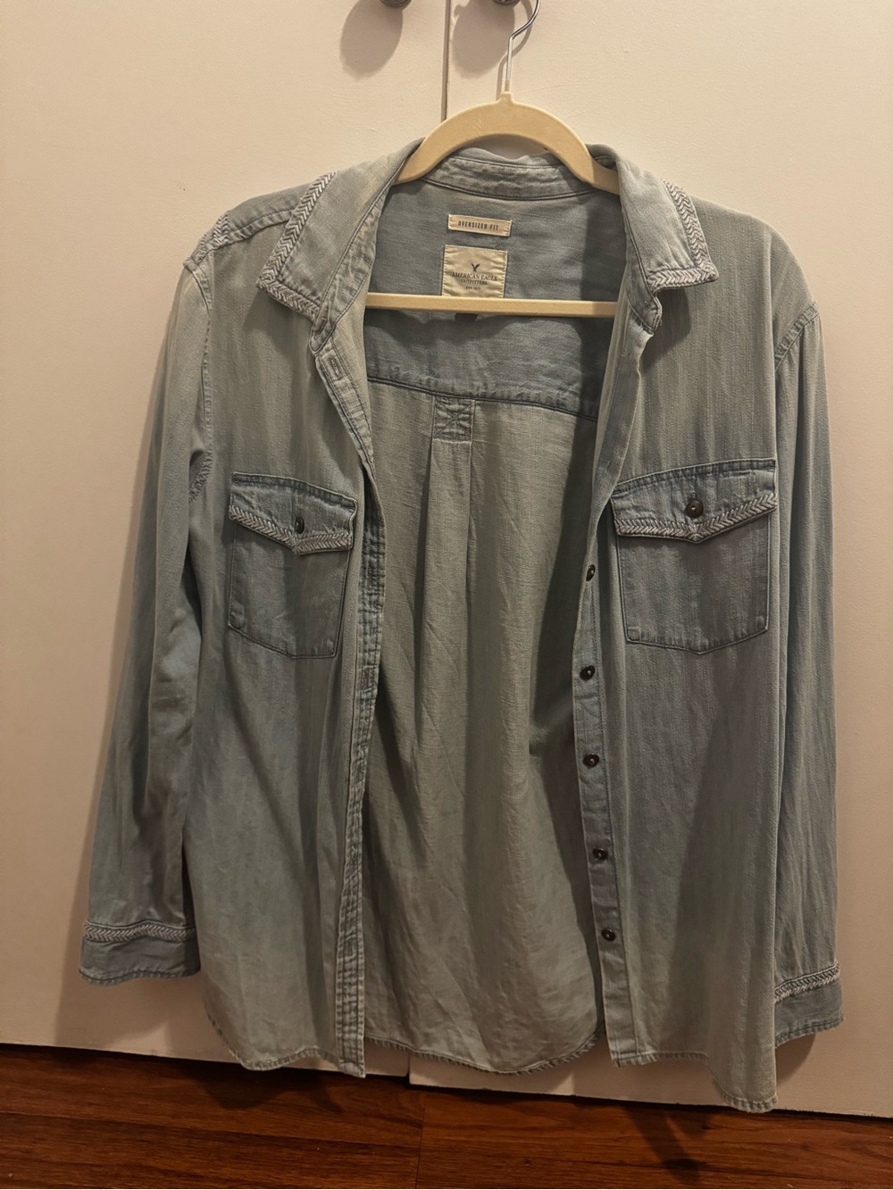 American Eagle Outfitters Light Blue Denim Button-Down Shirt